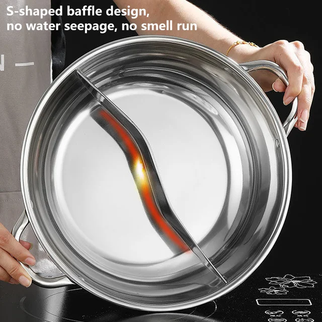 Chinese Hot Pot with Lid Thicken Stainless Steel 2 In 1 Divided Hotpot  Kitchen Cooking Pan with Cover Gas Stove Induction Cooker