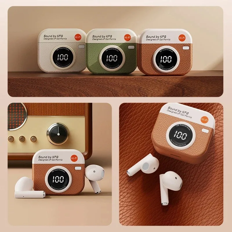 TWS Wireless Retro Earphone Sound By KFG ENC DT3 360°ACS 5.4 Bluetooth With Touch Control LED Power Display Sports Headset Gift 6