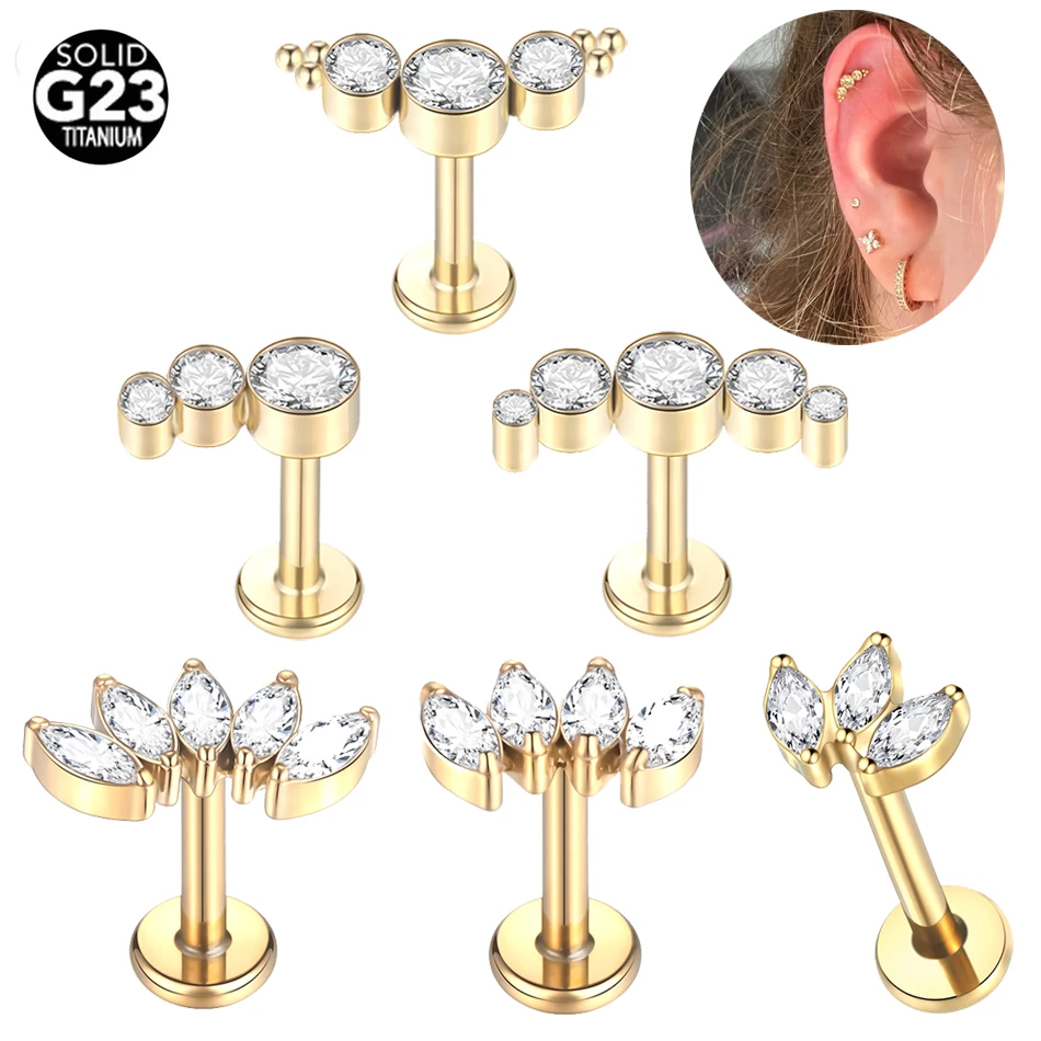 1Pc G23 티타늄 귀 Tragus 연골 헬릭스 Daith 피어싱 스터드 귀걸이 여성용 내부 스레드 Labret 피어싱 립 링 16G