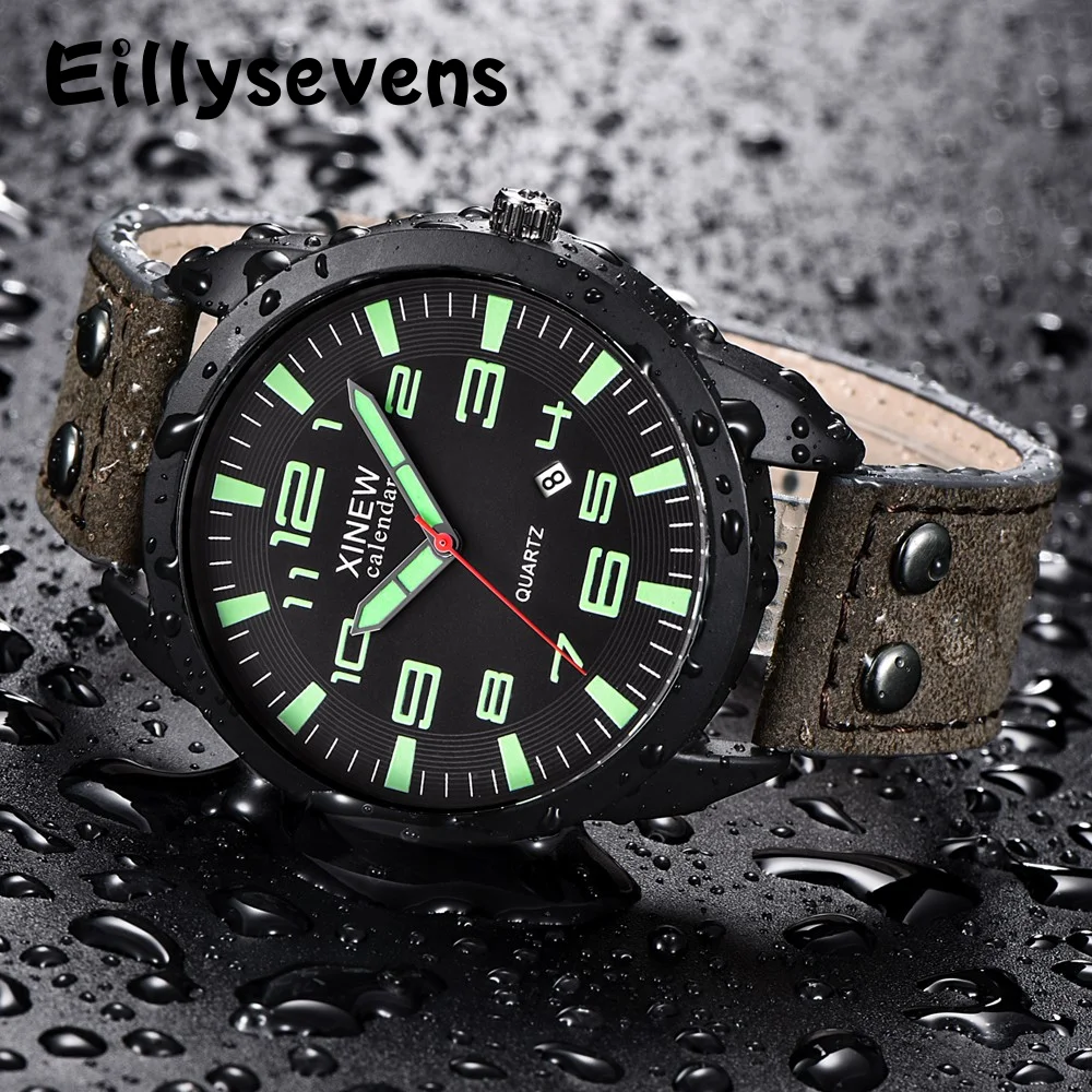 

Mens Watches Luxury Brand Waterproof Sport Wrist Watch Chronograph Quartz Wristwatches Military Leather Wrist Watch Montre Homme