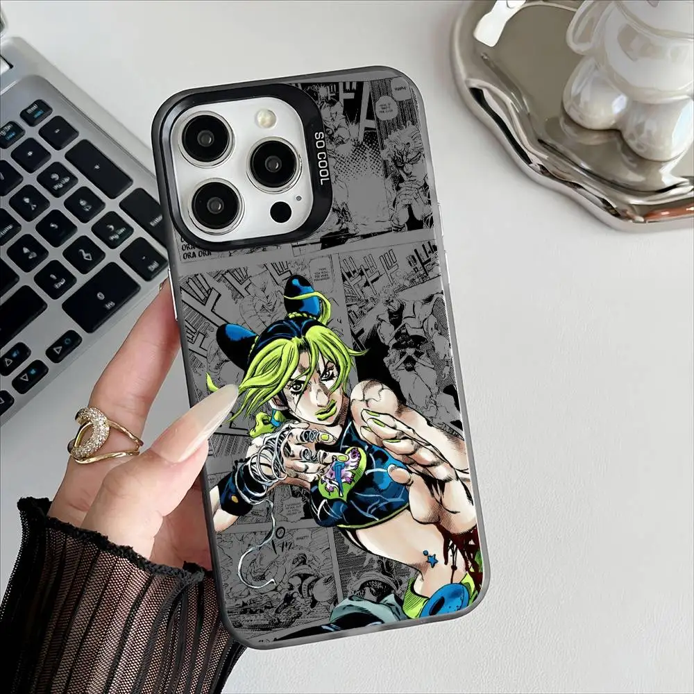 Jolyne Cujoh Anime Electroplated Silver Phone Case with Special Metal Button