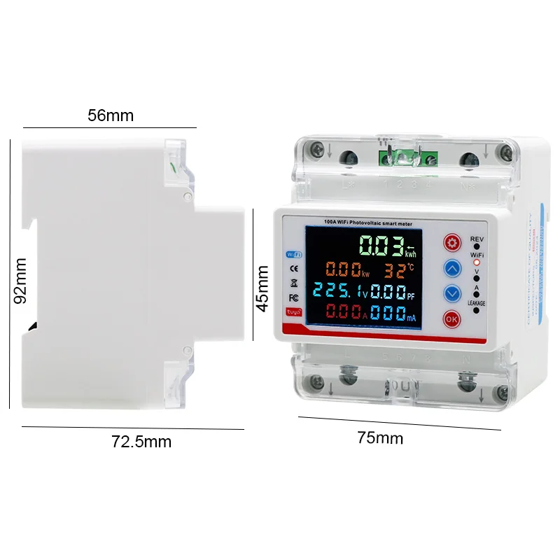 Tuya Smart Life WiFi Single Phase 100A Energy monitor Two-way Prepaid Meter Auto-reclosing Voltage Current Protector Timer