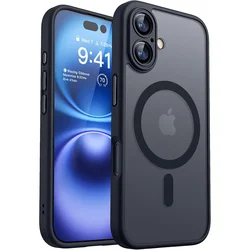 Magnetic Luxury Matte Translucent Armor Shockproof Phone Case with Wireless Charging Compatibility - iPhone 14 Plus (Black)