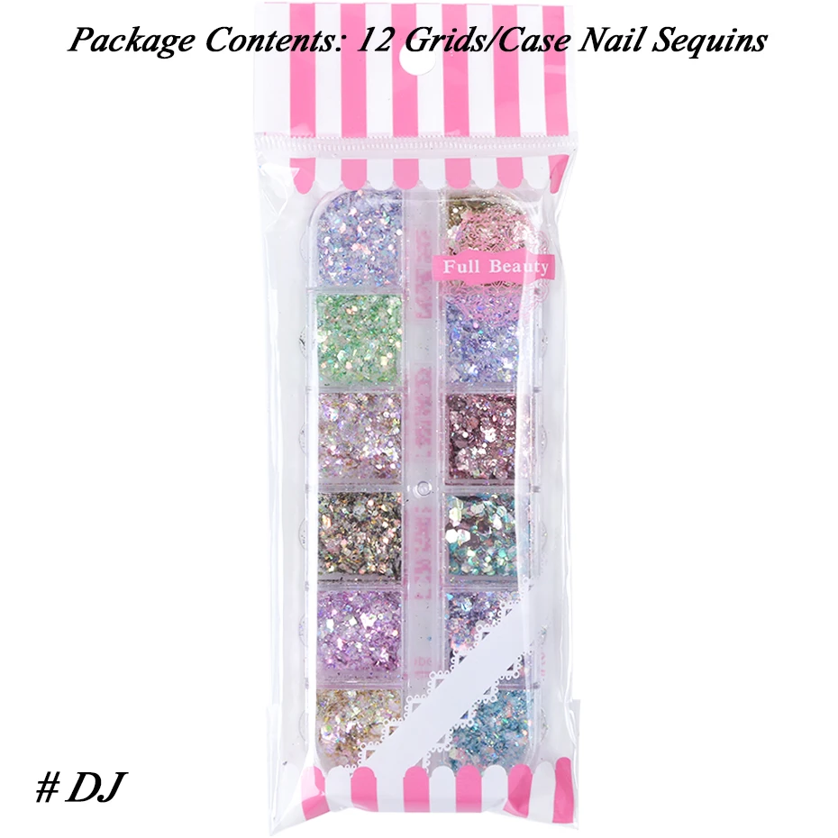 Mermaid Hexagon Nail Glitter Powder Flakes 12 Grids nail powder,nail glitter,nail decoration,nail decorations,nail flakes