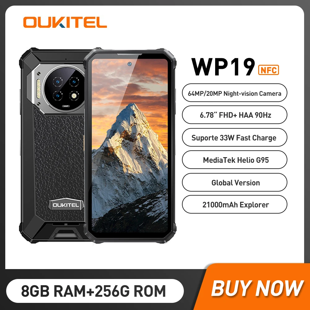 Oukitel WP19 Smartphones 21000 mAh Battery 8GB 256GB Android 12 Mobile Phone 64MP Camera 6.78 Inch FHD 90 Hz Rugged Cellphone