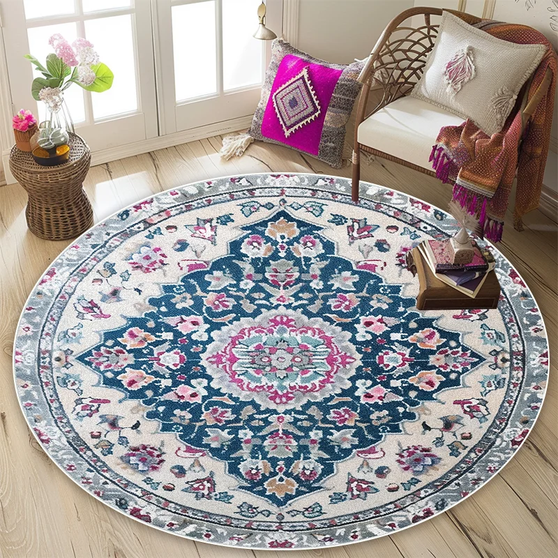 Persian Retro Style Round Carpet Living Room Bohemian Bedroom Decoration Washable Non-slip Rug Office Lounge Sofa Area Floor Mat 3