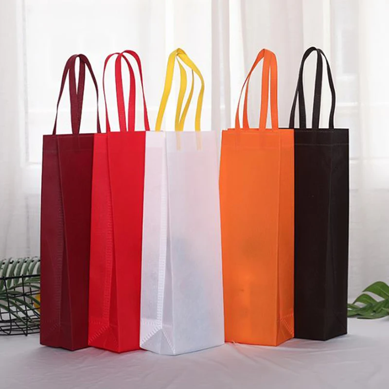 Non-wovens Champagne Beer Waterproof Gift Bag Brand New Color Single Bottle Red Wine Bottle Hand Handle Packaging Pouches
