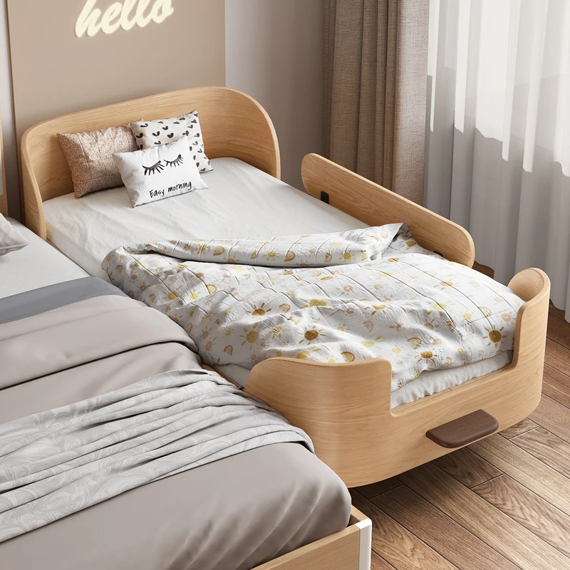 Children\'s bed with guardrail, baby single bed splicing, widened baby bed splicing, and bed, boy and girl princess small bed