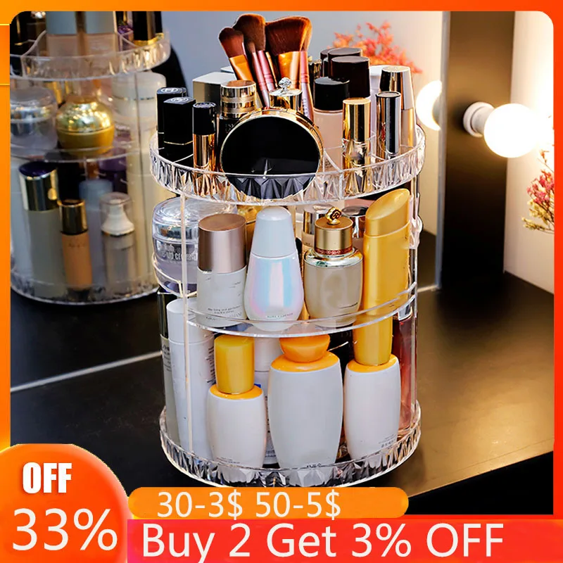 Organizer Makeup Storage Plastic Drawer Cosmetic New Fashion 360-degree  rotating brush holder jewelry shelf Detachable Beauty