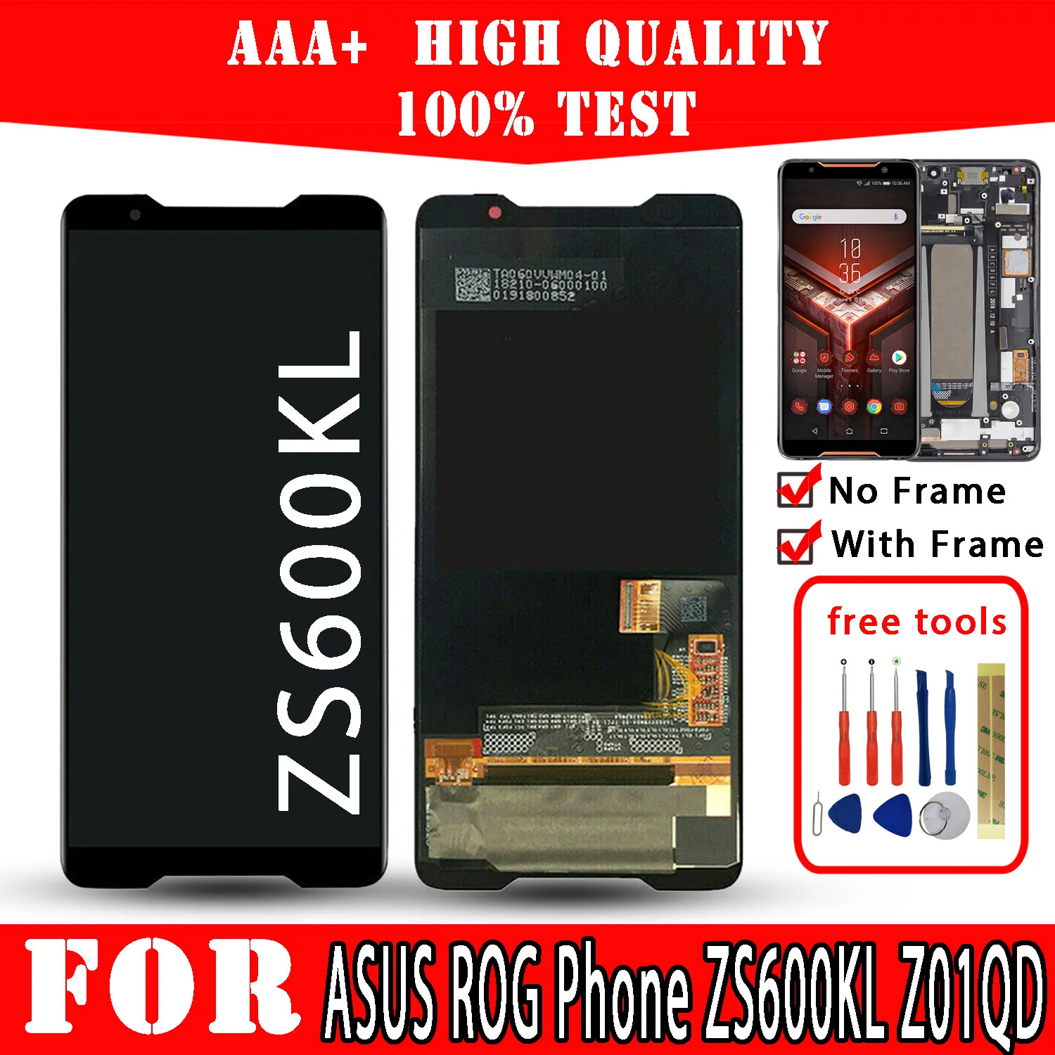 Module écran Complet Noir Asus ROG Phone ZS600KL (dalle + Vitre + Châssis), Pièce Officielle