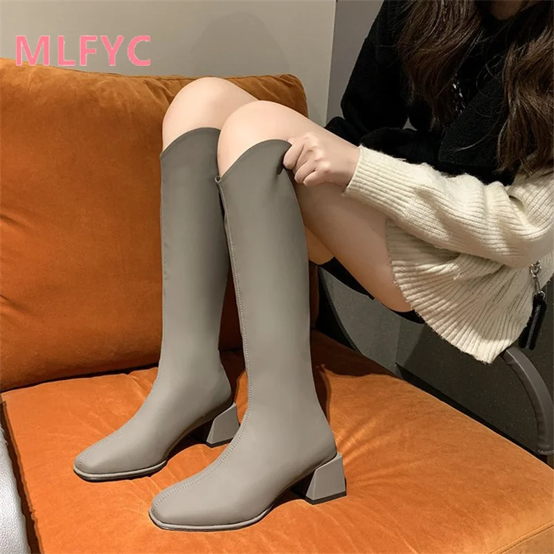 Fashion Boots Women's Autumn Winter New Fashion Square Headed Thick Heel Mid Heel Boots 2023 ladies Sexy High Heel Boots