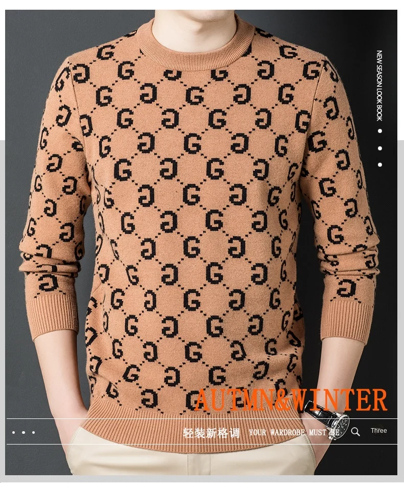 Top Grade Luxury New Fashion Brand Knit Pullover Knitted Sweater Crew Neck Men Designer Streetwear Casual Jumper Men Clothes mens turtle neck jumper