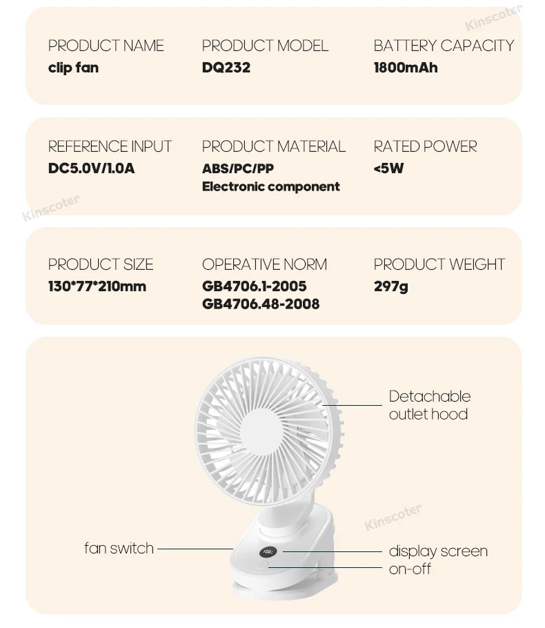 fio, Ventilador Refrigerador, Ventilador Portátil Multifunções, 5 Speed Cooler, 1800mAh