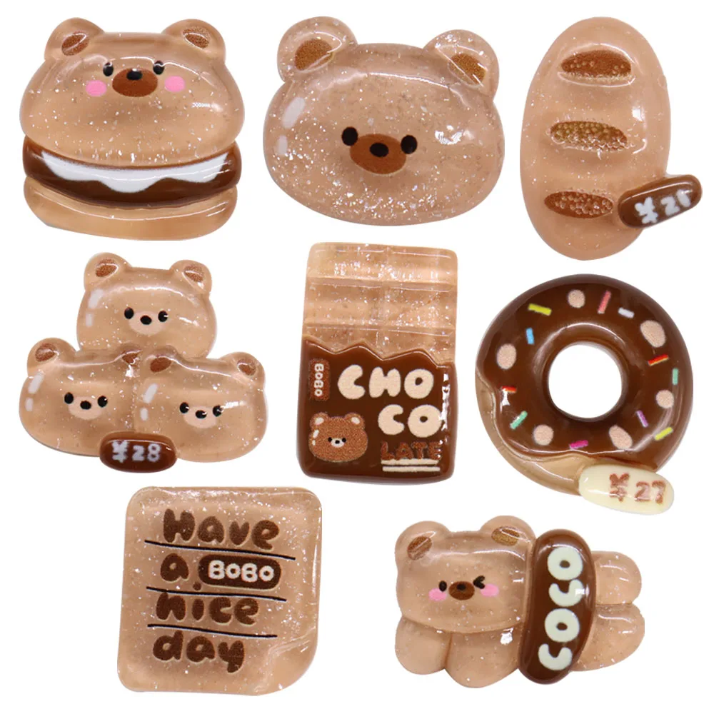 

New Arrival 1pcs Shoe Charms Kawaii Brown Bear Donut Bread Accessories Resin Kids Shoes Buckles Fit Wristbands Birthday Present