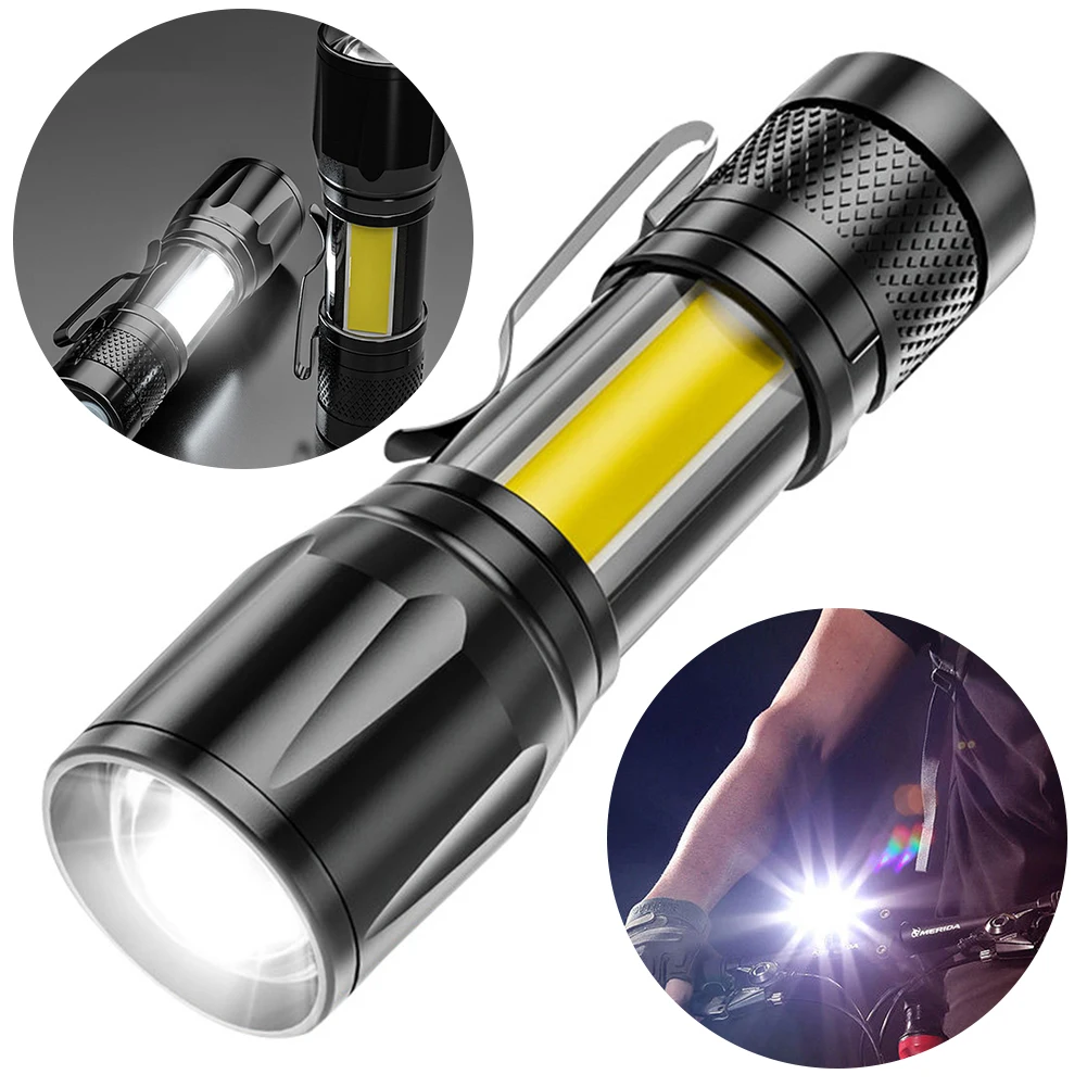 

Powerful Flashlight Telescopic Zoom XPE+COB Portable Torch Light USB Rechargeable Camping Lantern Waterproof for Outdoor Working