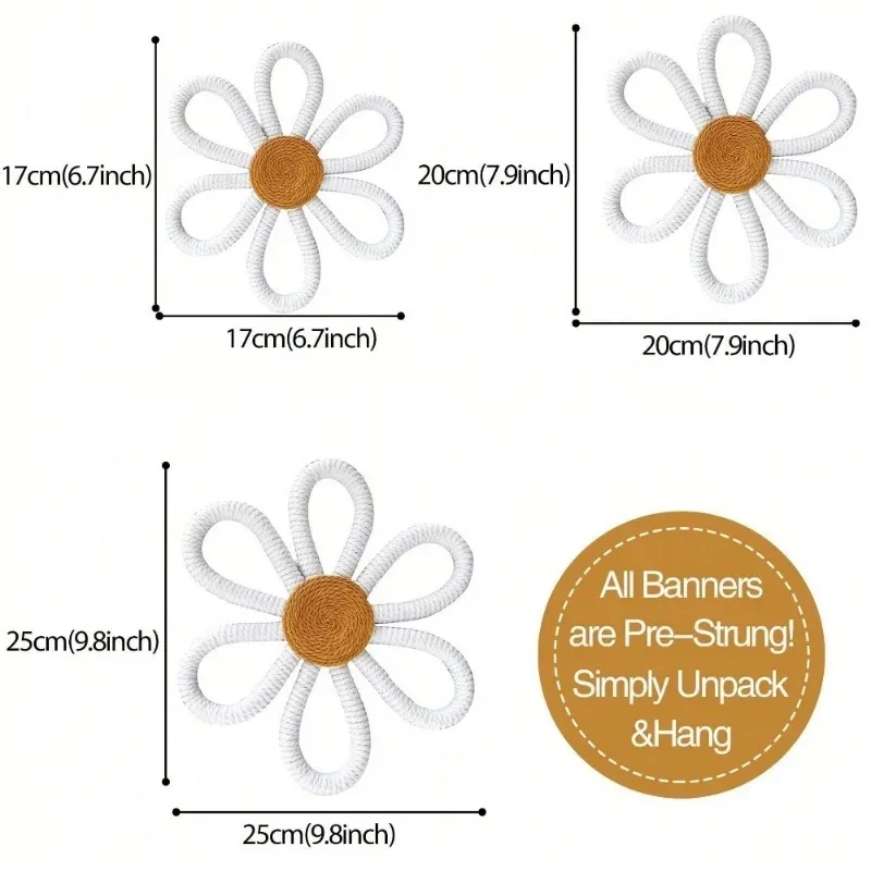 Bohemian Daisy Floral Wall Art: Handmade Woven Hanging Decor Perfect for Nursery Bathroom Home Office Dorm Room Enhancement
