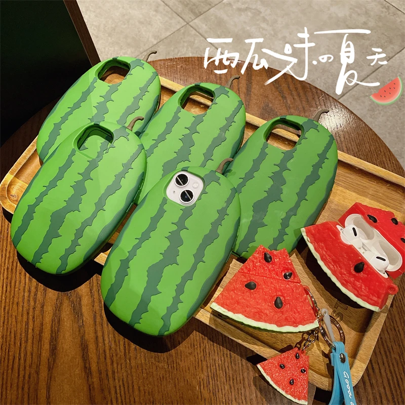 Capa de Telefone Fofa Grande Melancia Silicone Macio Simulação Engraçada Fruta Capa Móvel Pára-choques para Iphone 14 13 12 11 Pro Max