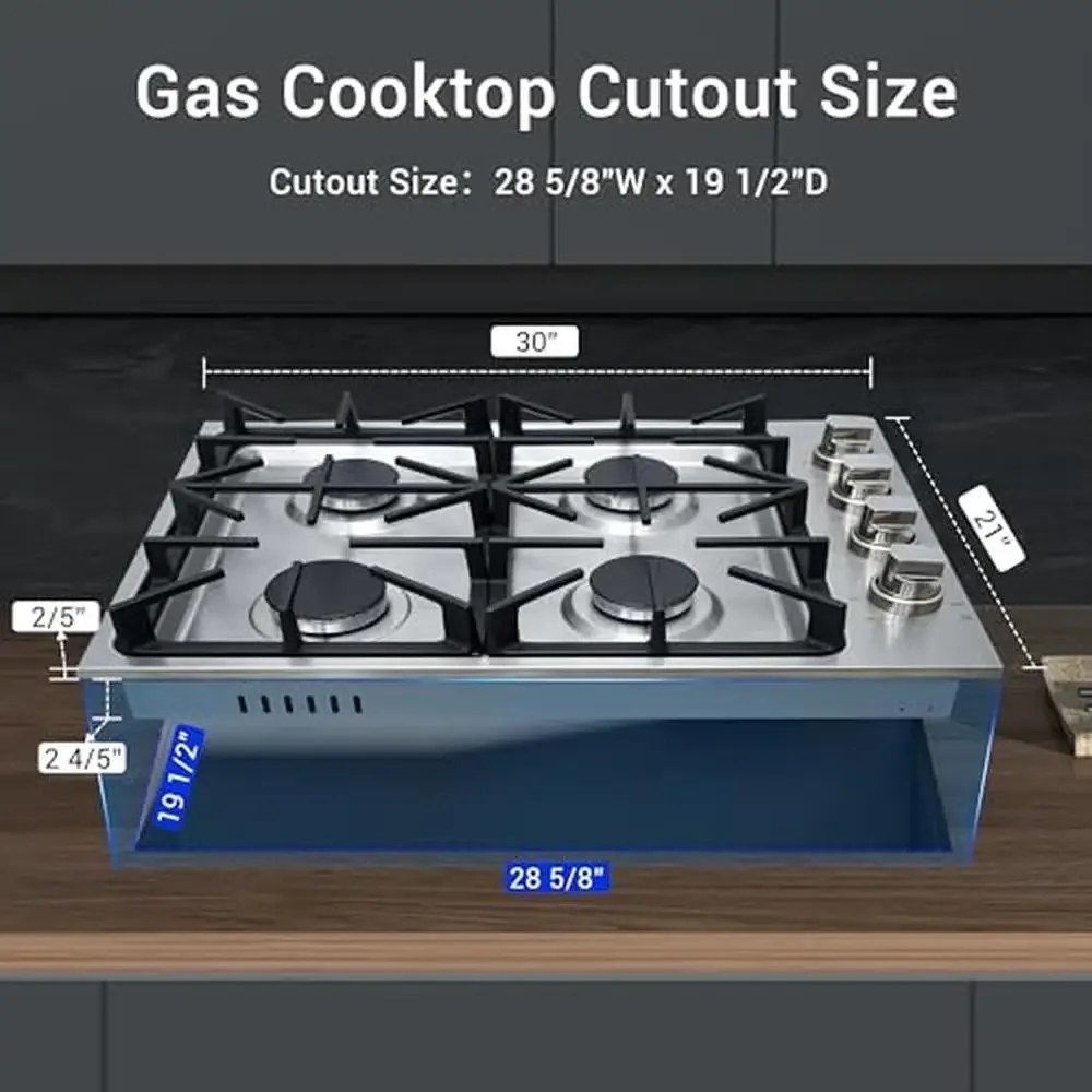 30" NG/LPG Gas Cooktop 4 Sealed Burners Stainless Steel 18000BTU Max 2