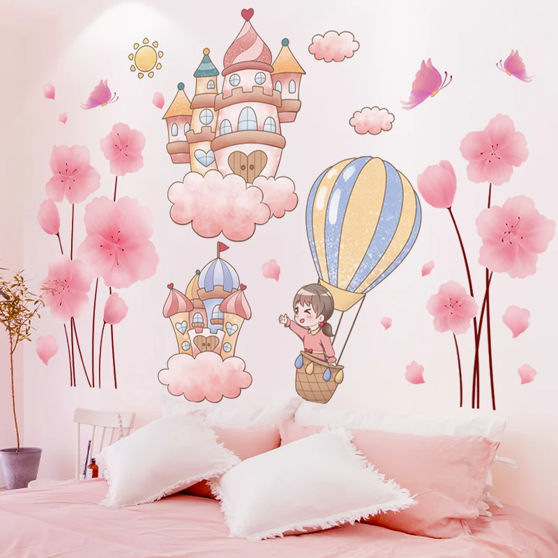 

Cartoon Girl Castle Balloons Wall Stickers DIY Flower Plants Wall Decals for Kids Room Baby Bedroom Nursery Home Decoration