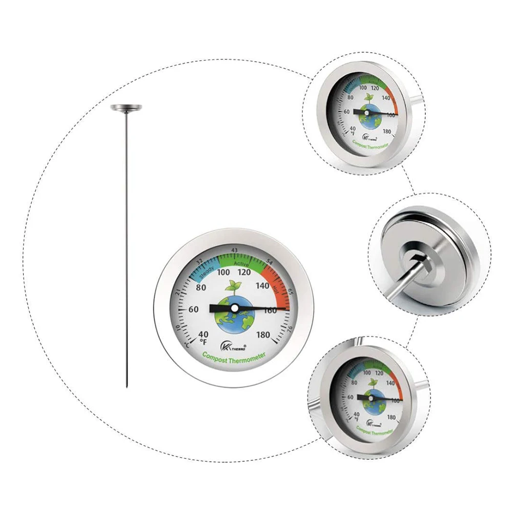 50cm Clear Reading Temperature Monitor Compost Soil Thermometer Probe for Garden Lawn Plant Stainless Steel Thermometer