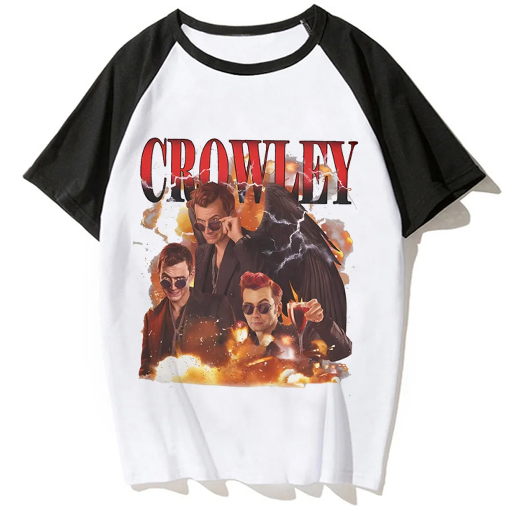 Женские аниме футболки Good Omens, Женская японская забавная одежда в стиле Харадзюку Женские аниме футболки Good Omens, Женская японская забавная одежда в стиле Харадзюку