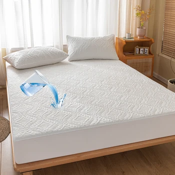 Bonenjoy Quilted Waterproof Fitted Sheet With Elastic Queen King Size Mattress Protector Solid Bed Cover( Pillowcase need order)