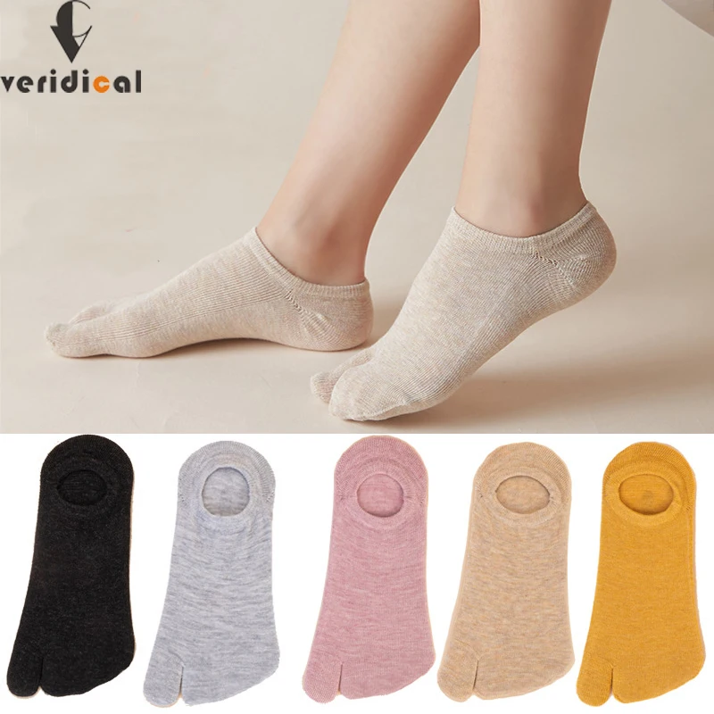 

5 Pairs Thin 2 Finger Ankle Socks Invisible Women Summer Cool Solid Shallow Mouth Simple Breathable Deodorant No Show Toe Socks
