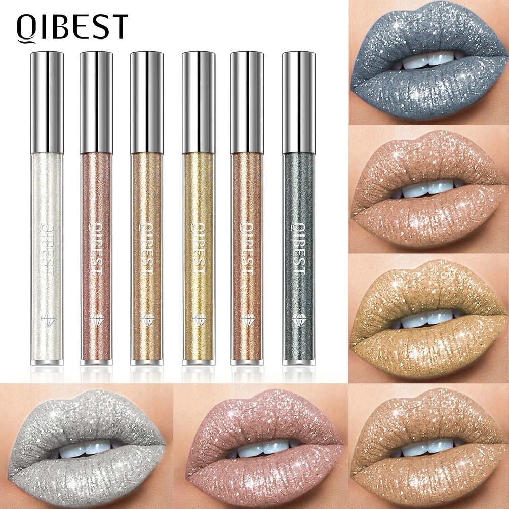 QIBEST Diamond Liquid Lipstick Lip Tint 6 Colors Moisturizing Long