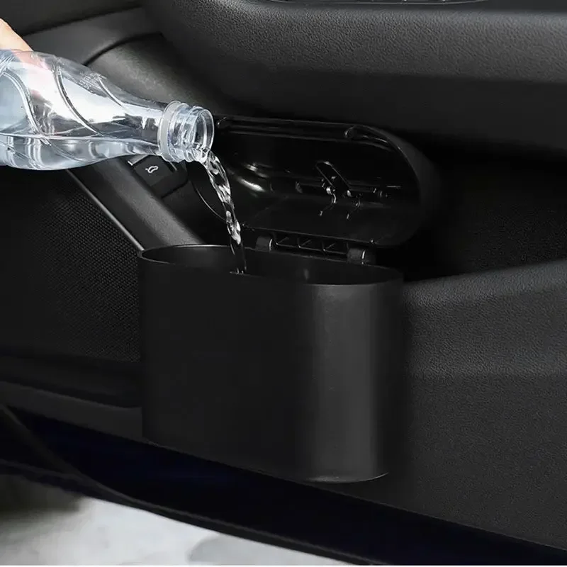 Car trash can car clamshell trash bin hanging vehicle garbage dust case storage box black ABS square pressing trash can universal organizer