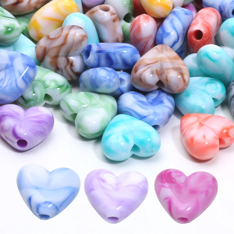 Colored Charm Marble Pattern Love Heart Beads Acrylic Spacer Bead 15x17mm  20pcs Acrylic Beads For Jewelry Making DIY Accessories