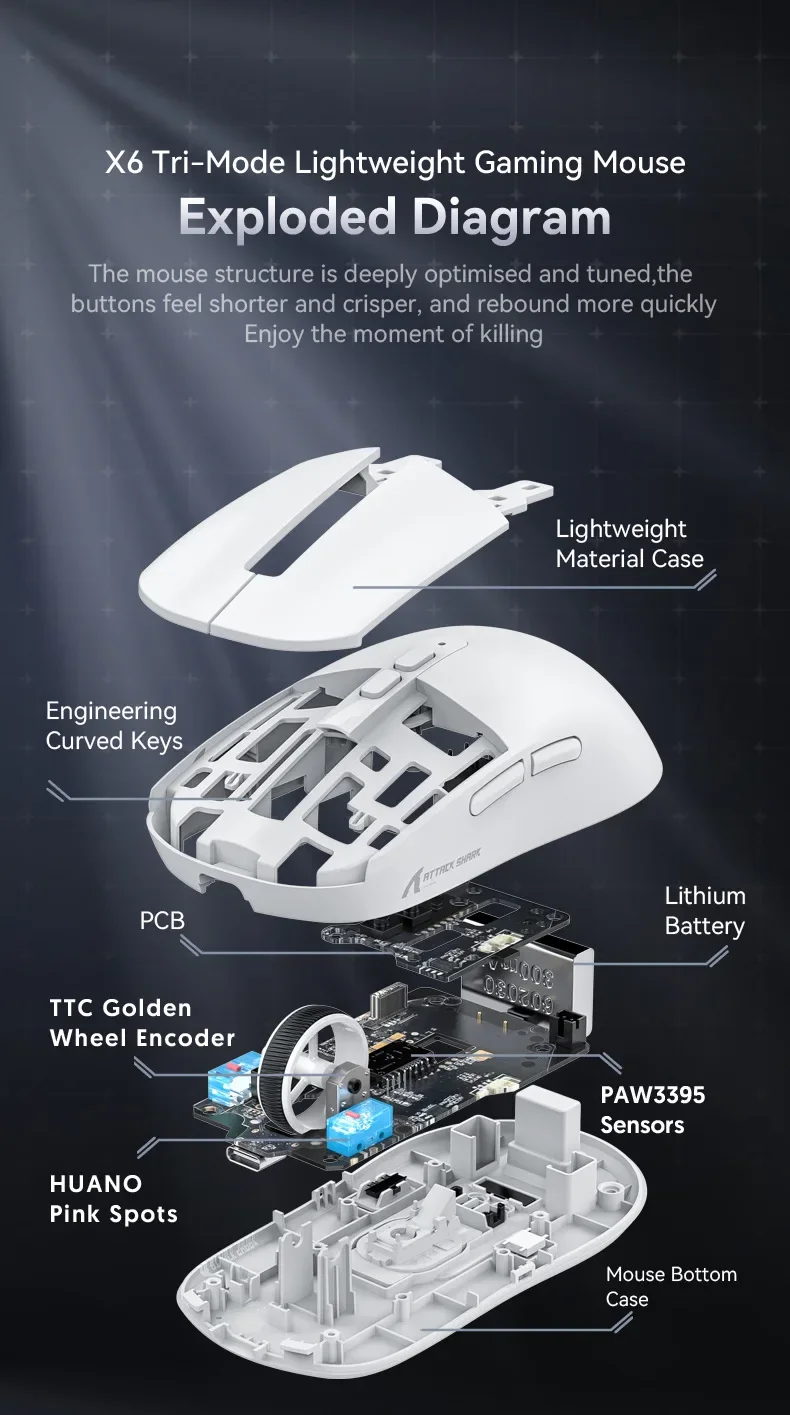 Attack Shark X6 49G programmable Wireless Mouse 2.4G USB Wired PAW3395 26000 DPI for Laptop PC Optical computer Gaming Mouse 29 Attack Shark X6 49G programmable Wireless Mouse 2.4G USB Wired PAW3395 26000 DPI for Laptop PC Optical computer Gaming Mouse