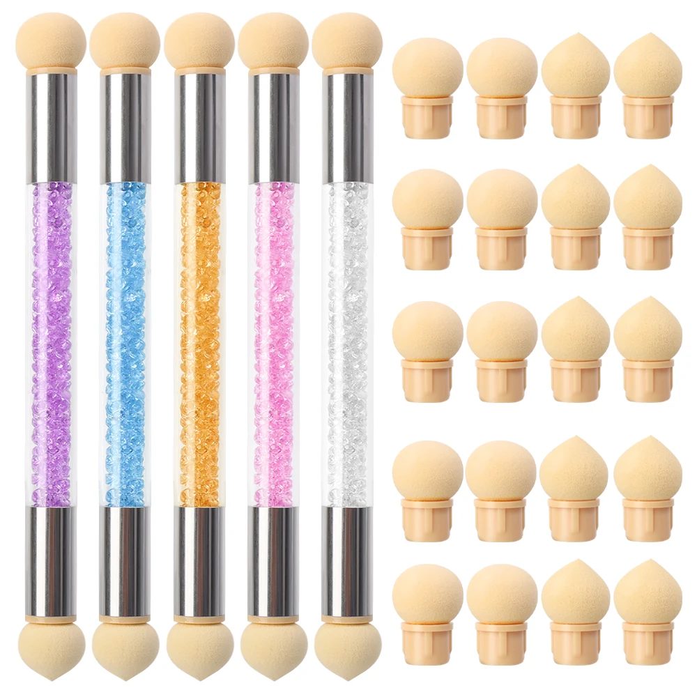 

1PC Double-ended Gradient Shading Pen Dotting Brush Sponge Head Rhinestone Handle Nail Art Brush Nail Art Painting Tool Manicure