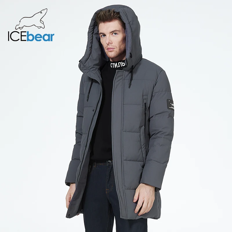 ICEbear 2023 winter  men's clothing thicken warm men's jacket hooded men's mid-length  coat fashionable cotton jacket MWD3061D 3