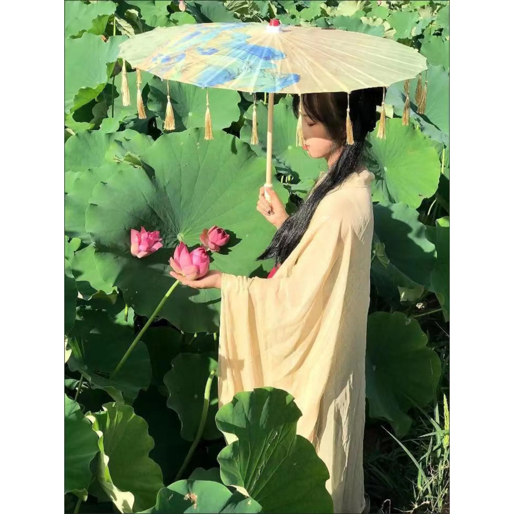 Sino Japanese Yarn Oil Paper Silk Fabric Fox Umbrella Clothing Ancient Chinese Princess Drama White Craft Cosplay Parasol 82cm