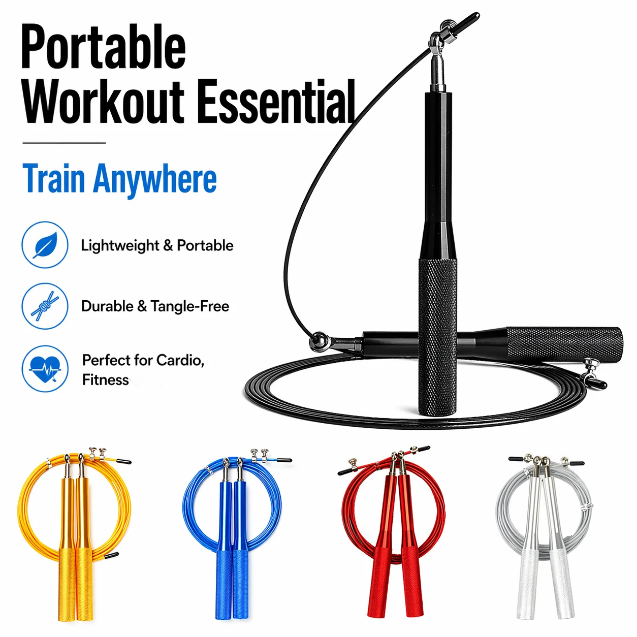 High-Speed Adjustable Jump Rope with Aluminum Handles and Durable Carry Bag