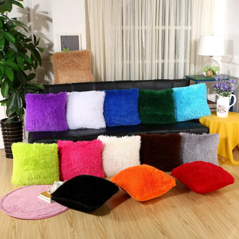 43x43cm Long Plush Soft Solid Color Cushion Cover Sofa Chair Seat Home Car Office Decor