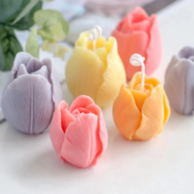 고품질 튤립 봉오리 몰드 실리콘 3D 양초 비누 몰드, DIY 꽃 양초 에폭시 몰드, 아로마 테라피 왁스 비누 몰드