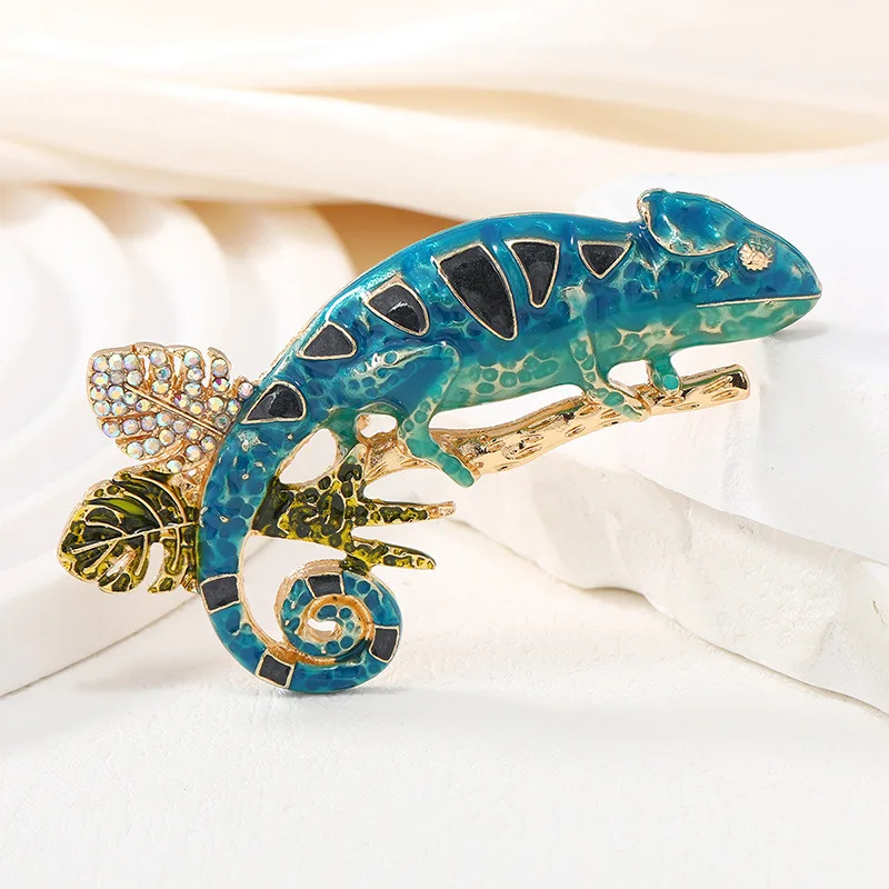 

Retro Glaze Colorful Chameleon Enamel brooch Colorful Painting Oil Dropping Animal Fashion Coat For Men And Women Breastflower