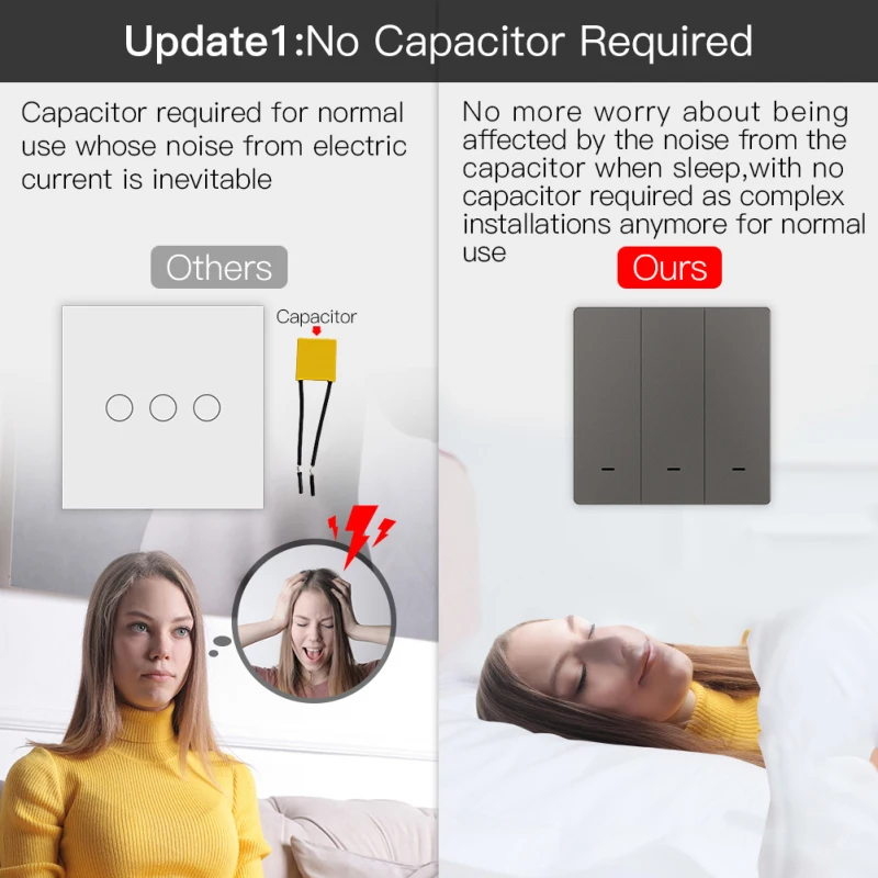 Tuya ZigBee Smart Light Switch With/without Neutral Wire No Capacitor Needed Smart Life 2/3 Way Works With Alexa Google 2mqtt