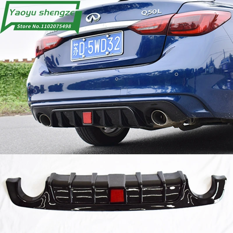 

Car Rear Bumper Shark Fin Diffuser Spoiler with Light for Infiniti Q50 2014-2021 Car Modification Rear Body Lip Kit Carbon Fiber