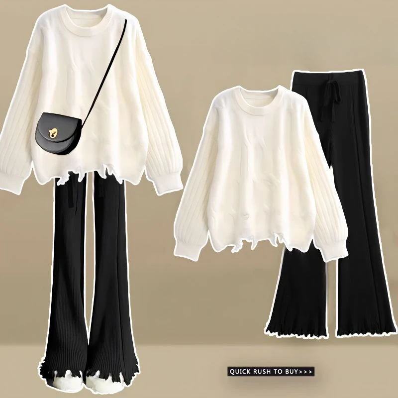 

Женский трикотажный комплект из 2 предметов, повседневный Однотонный свитер и брюки с V-образным вырезом, модель R602 на осень и зиму, 2023