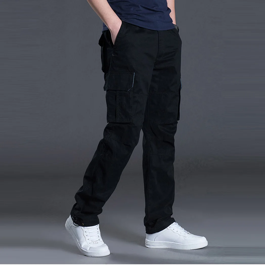 2024 New Large Pocket Loose Overalls Men's Outdoor Sports Jogging Tactical Pants Elastic Waist Pure Cotton Casual Work Pants 3