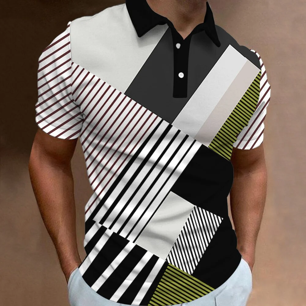 

Summer Men's Polo Shirt Gradient Line Short Sleeve Tshirt Casual Daily Lapel Tops Tees Fashion Striped T Shirt For Man Clothing