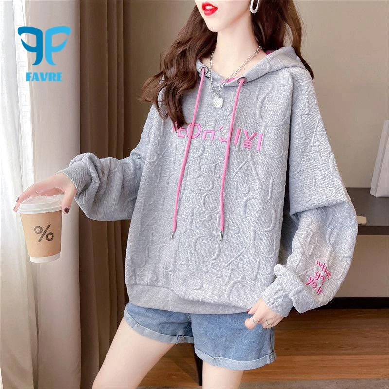 

Женские толстовки с буквенным принтом FAVRE, повседневные толстовки с вышивкой, уличная мода, трендовые свободные пуловеры в стиле Харадзюку