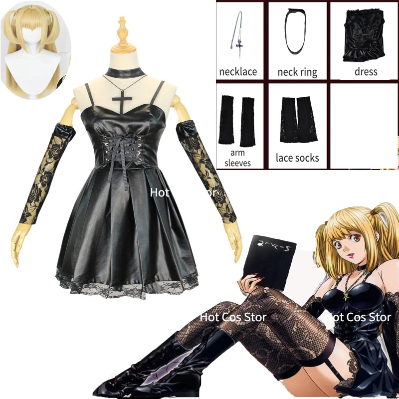 

Anime Death Note Cosplay Costume Misa Amane Imitation Leather Sexy Dress Wig Uniform Outfit Sweetheart Stockings Halloween