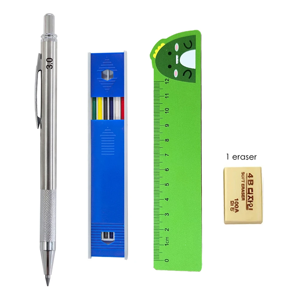 Mechanical Pencil Set 3.0mm Full Metal Art Drawing Painting Automatic Pencil with Leads Office School Supply 2