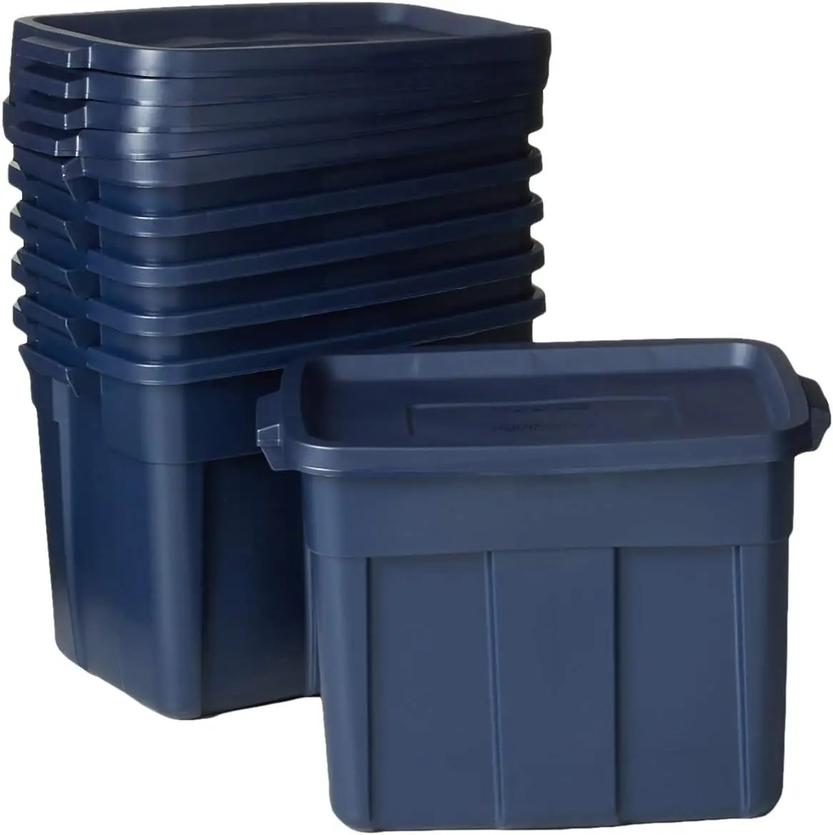 

Roughneck 18 Gallon Rugged Stackable Storage Tote with Lid and Handles for Home Usage, Dark Indigo Metallic, 6 Pack