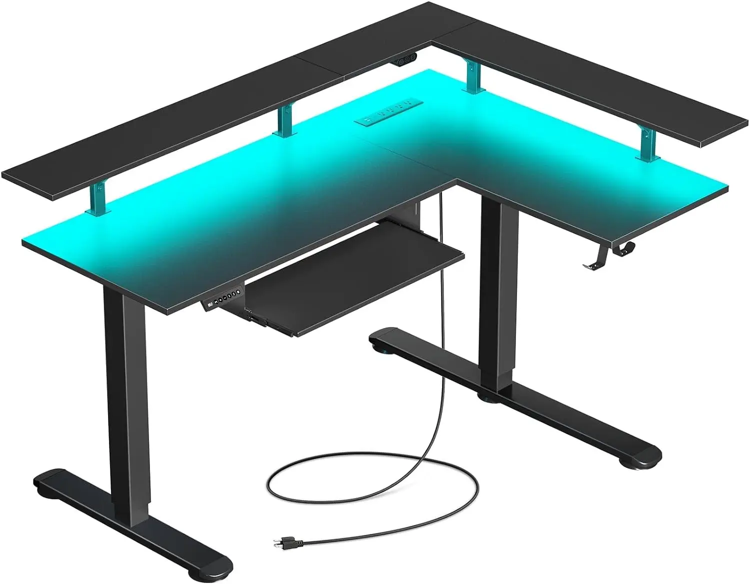 

Rolanstar L Shaped Standing Desk with LED Light and Power Outlet, Dual Motor Height Adjustable Electric Standing Desk with Monit