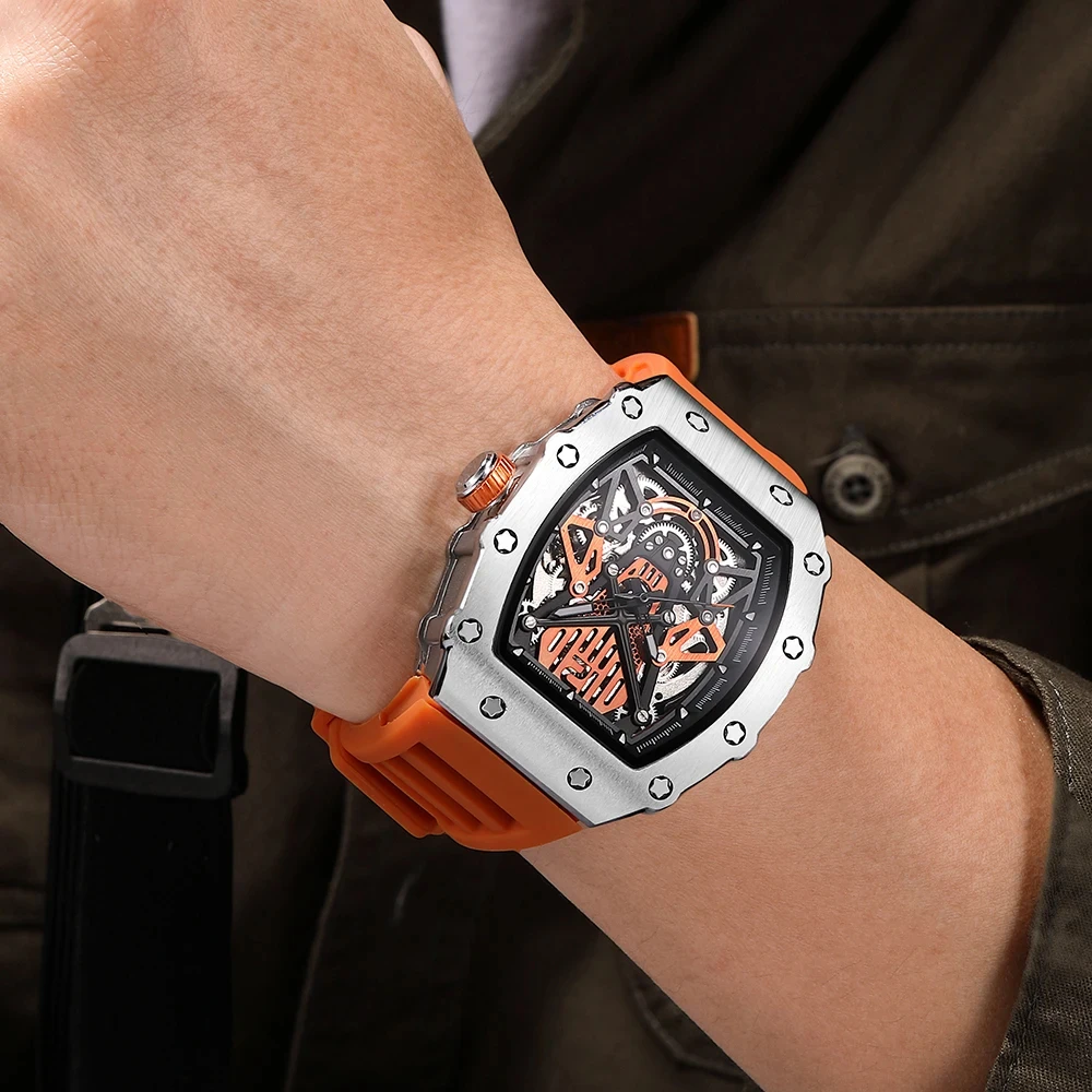 Mechanical Watch BAOGELA Richard Automatic Mechanical Watch for Men Wrist Watch Luxury Watches with Rubber Strap