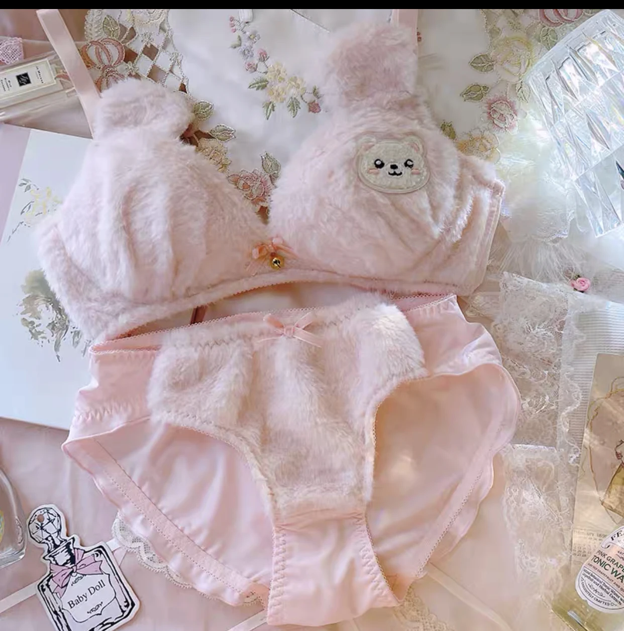 Cute haut femme bear paradise plush lingerie panties small chest push up no  steel ring bra and panty set lace sweet langerie - AliExpress